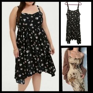 Torrid black floral Challis sharkbite dress spaghetti strap Sundress Size 3X●